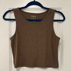 Brown Ribbed Knit Tank Top